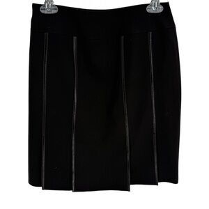 Carlisle Wool Skirt Womens Size 2 Black A-line Career Faux-leather Trim